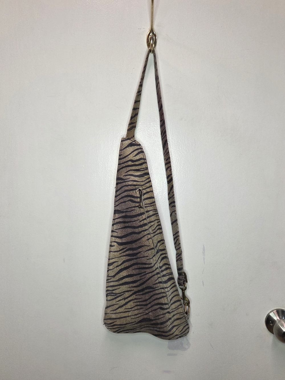 Karen Gunna Canada Tiger Print Canvas & Leather Crossbody Slouchy Hobo Bag Taupe